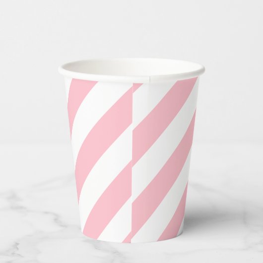 Roze en Wit Grote Grootte Diagonale Strepen Papieren Bekers (Rechts)