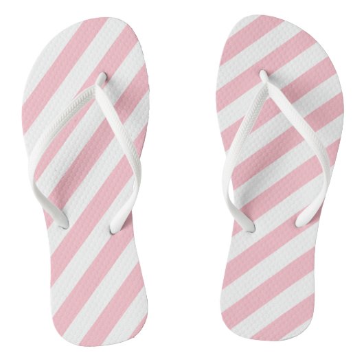 Roze en Wit Grote Grootte Diagonale Strepen Teenslippers (Voetbed)
