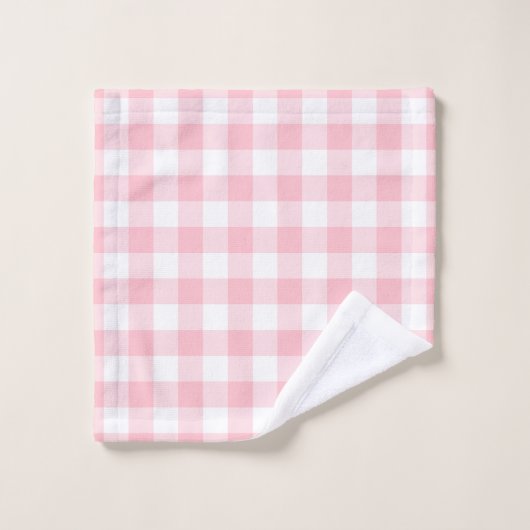 Roze en Wit Grote Grootte Gingham Checks Bad Handdoek (Wasdoekje)