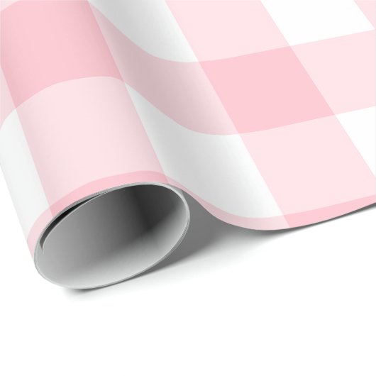 Roze en Wit Grote Grootte Gingham Checks Cadeaupapier (Rol Hoek)