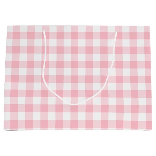 Roze en Wit Grote Grootte Gingham Checks Groot Cadeauzakje (Voorkant)