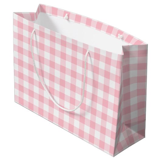 Roze en Wit Grote Grootte Gingham Checks Groot Cadeauzakje (Achterkant Gekanteld)
