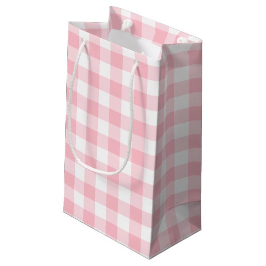Roze en Wit Grote Grootte Gingham Checks Klein Cadeauzakje (Achterkant Gekanteld)