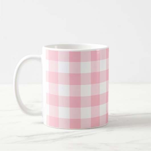 Roze en Wit Grote Grootte Gingham Checks Koffiemok (Links)