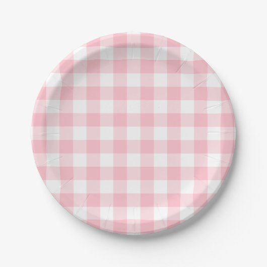 Roze en Wit Grote Grootte Gingham Checks Papieren Bordje (Voorkant)
