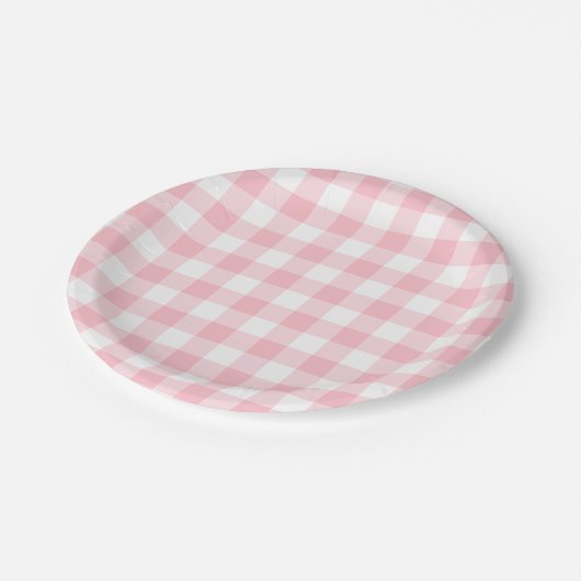 Roze en Wit Grote Grootte Gingham Checks Papieren Bordje (Gekanteld)