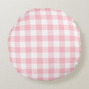 Roze en Wit Grote Grootte Gingham Checks Rond Kussen