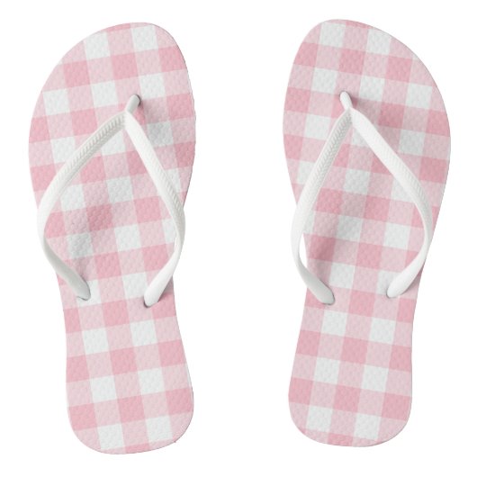 Roze en Wit Grote Grootte Gingham Checks Teenslippers (Voetbed)