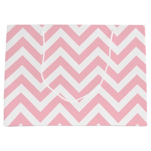Roze en Wit Grote Grootte Horizontale Chevron Groot Cadeauzakje (Voorkant)