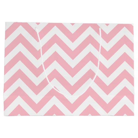 Roze en Wit Grote Grootte Horizontale Chevron Groot Cadeauzakje (Achterkant)