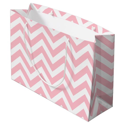 Roze en Wit Grote Grootte Horizontale Chevron Groot Cadeauzakje (Achterkant Gekanteld)