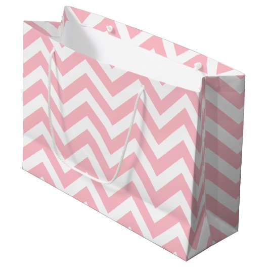 Roze en Wit Grote Grootte Horizontale Chevron Groot Cadeauzakje (Voorkant Gekanteld)