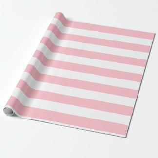 Roze en Wit Grote Grootte Horizontale Strepen Cadeaupapier