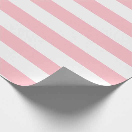 Roze en Wit Grote Grootte Horizontale Strepen Cadeaupapier (Hoek)