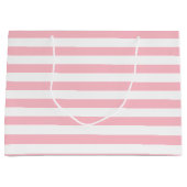 Roze en Wit Grote Grootte Horizontale Strepen Groot Cadeauzakje (Voorkant)