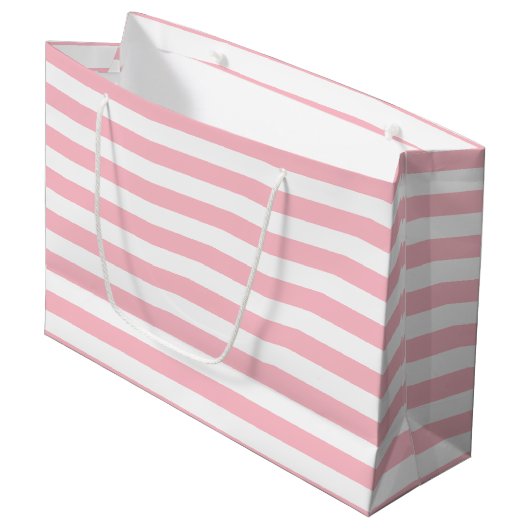 Roze en Wit Grote Grootte Horizontale Strepen Groot Cadeauzakje (Voorkant Gekanteld)