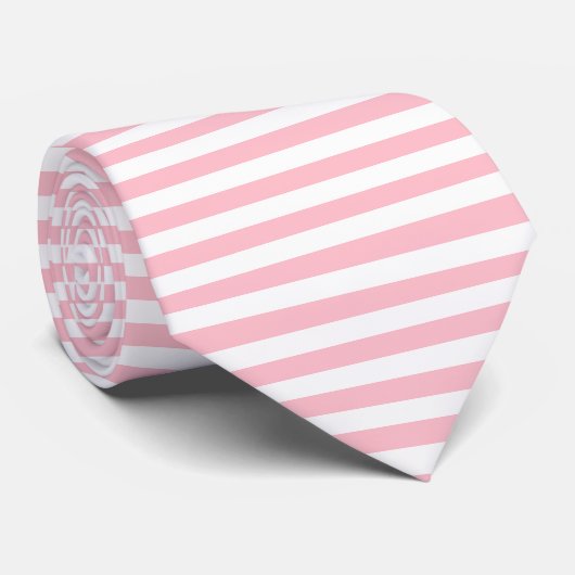 Roze en Wit Grote Grootte Horizontale Strepen Stropdas (Opgerold)