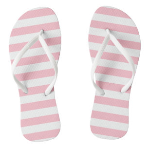 Roze en Wit Grote Grootte Horizontale Strepen Teenslippers