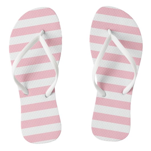 Roze en Wit Grote Grootte Horizontale Strepen Teenslippers (Voetbed)