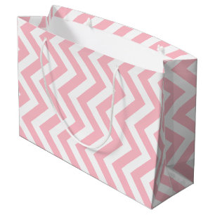 Roze en Wit Grote Grootte Verticale Chevron Groot Cadeauzakje
