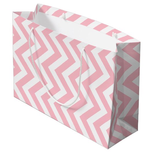 Roze en Wit Grote Grootte Verticale Chevron Groot Cadeauzakje (Achterkant Gekanteld)