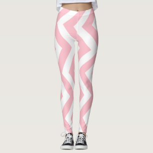 Roze en Wit Grote Grootte Verticale Chevron Leggings