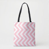 Roze en Wit Grote Grootte Verticale Chevron Strepe Tote Bag (Voorkant)