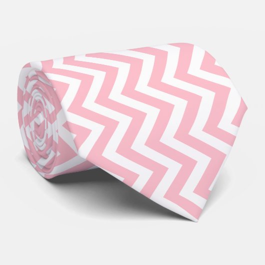 Roze en Wit Grote Grootte Verticale Chevron Stropdas (Opgerold)