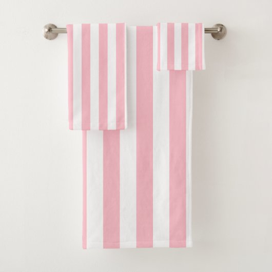 Roze en Wit Grote Grootte Verticale Strepen Bad Handdoek (Insitu)