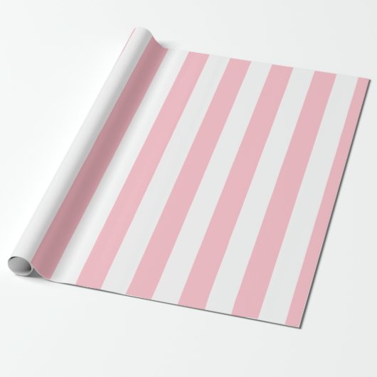 Roze en Wit Grote Grootte Verticale Strepen Cadeaupapier (Uitgerold)