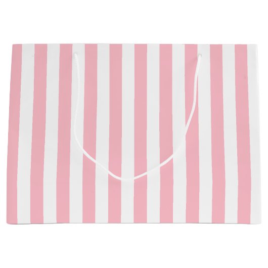 Roze en Wit Grote Grootte Verticale Strepen Groot Cadeauzakje (Voorkant)