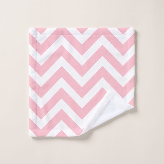 Roze en Wit Grote Horizontale Chevron Strepen Bad Handdoek (Wasdoekje)