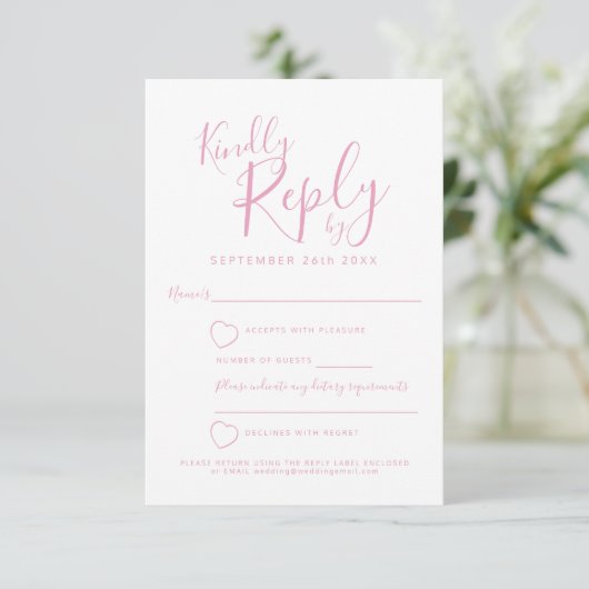 Roze en wit hart bruiloft antwoord RSVP (Staand voorkant)