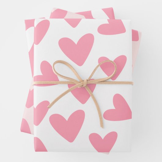 Roze en wit hart patroon inpakpapier vel (In situ)