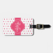 Roze en wit hartpatroon met monogram bagagelabel (Voorkant horizontaal)