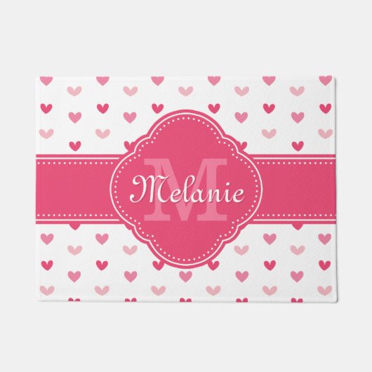 Roze en wit hartpatroon met monogram deurmat (Voorkant)
