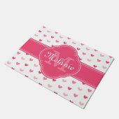 Roze en wit hartpatroon met monogram deurmat (Schuin)