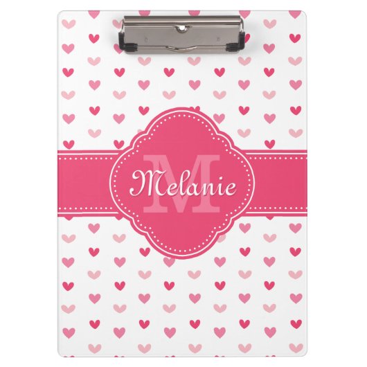 Roze en wit hartpatroon met monogram klembord (Voorkant)