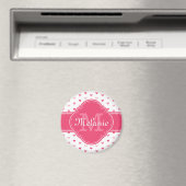 Roze en wit hartpatroon met monogram magneet (Insitu (Vaatwasser))