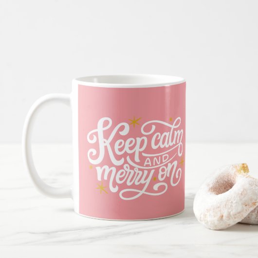 Roze en wit Houd kalm en vrolijk op koffie Mok (Met donut)