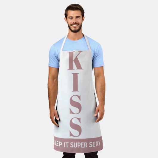 roze en wit houden het Super Sexy KISS Schort (Gedragen)