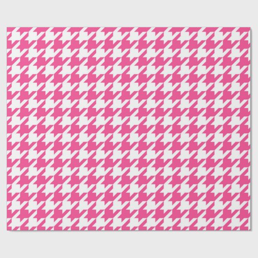 Roze en Wit Houndstooth Patroon Wrapping Papier (Vlak)