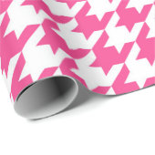 Roze en Wit Houndstooth Patroon Wrapping Papier (Rol Hoek)