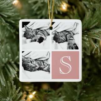 Roze en wit Instagram Foto Collage Monogram Keramisch Ornament