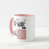 Roze en wit Instagram Foto Collage Monogram Mok (Voorkant links)