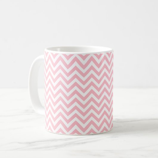 Roze en Wit Klein Horizontaal Chevron Patroon Koffiemok (Voorkant links)