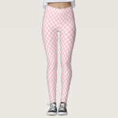 Roze en Wit Kleine Diagonale Grootte Gingham Contr Leggings (Voorkant)