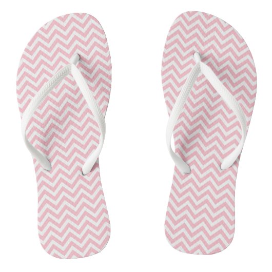 Roze en Wit Kleine Grootte Chevron Strepen Teenslippers (Voetbed)