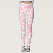 Roze en Wit Kleine Grootte Diagonale Chevron Leggings (Voorkant)
