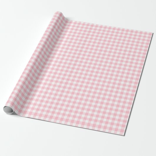 Roze en Wit Kleine Grootte Gingham Cheques Cadeaupapier (Uitgerold)